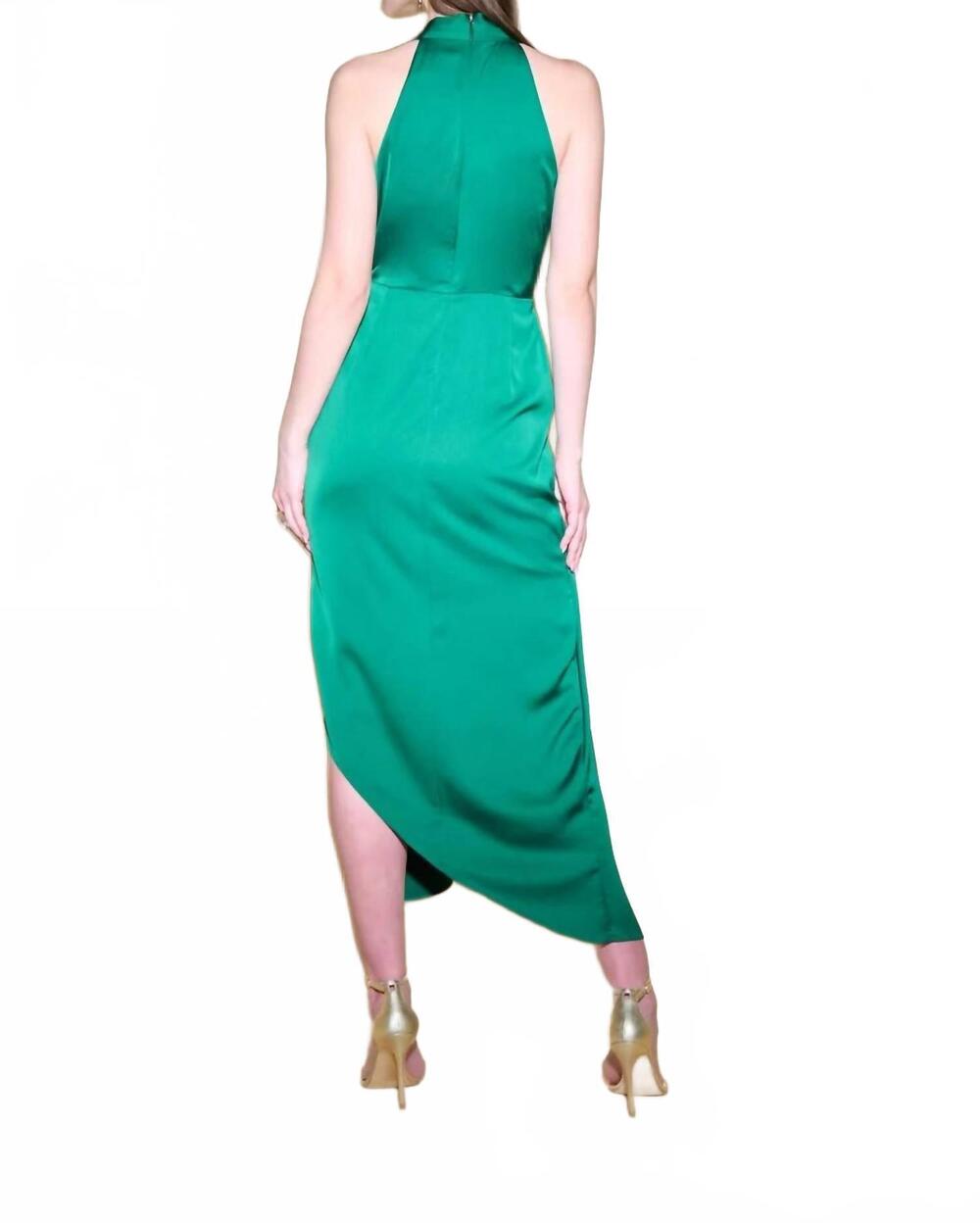 NEW JOSEPH RIBKOFF halter neck dress with cascade detail in emerald - Picture 4 of 4
